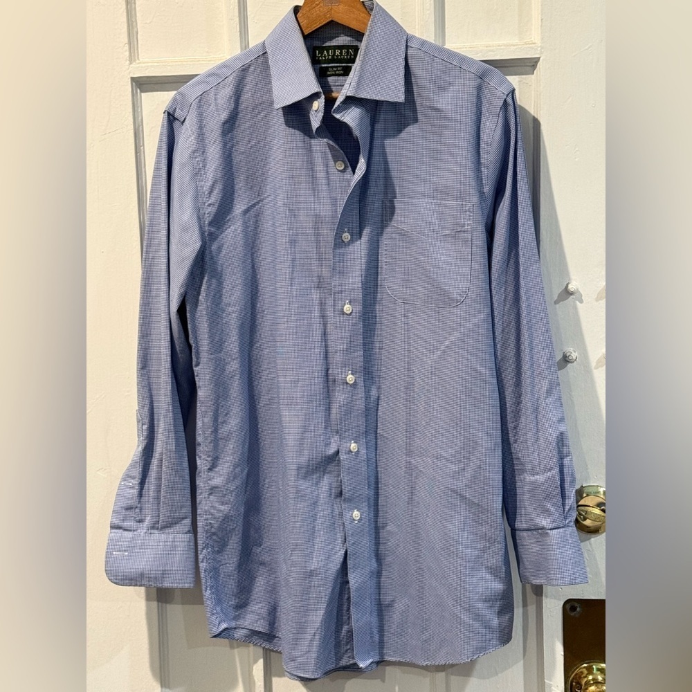 Ralph Lauren Men's Blue Patterned Button Down Shirt